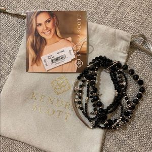 Kendra Scott Supak Silver Beaded Bracelet Set In Black Opaque Glass